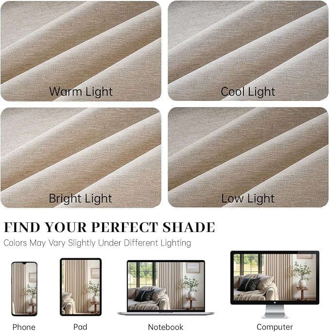 Pinch Pleated Curtains 90 Inches Long 2 Panels Set,Beige Semi Sheer Blend Fabric Farmhouse Cozy Rustic Western Home Decor Curtain Drapes for Living Room Bedroom,40x90 inch Length,Apricot