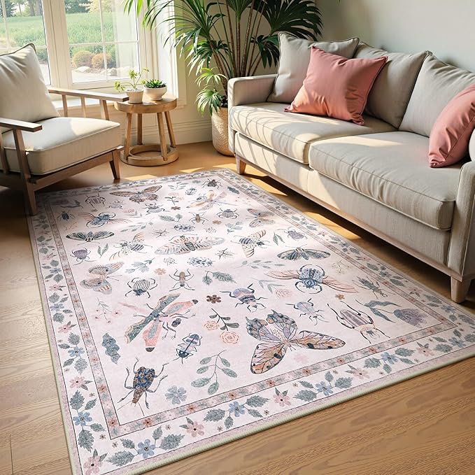 Lahome Insect Washable Small Area Rug, 3x5 Area Rugs for Bedroom Living Room, Non-Slip Soft Accent Throw Carpet for Kitchen Office Entryway Bathroom Office Vionnet, Pink
