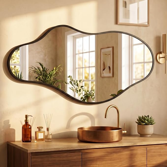 Bathroom Mirror for Over Sink -Black Room Decor Wall Mirror 20"x 36" | Irregular Wall Mirror - Asymmetrical Abstract Mirror Unique for Bedroom, Living Room, Cloakroom, Entryway