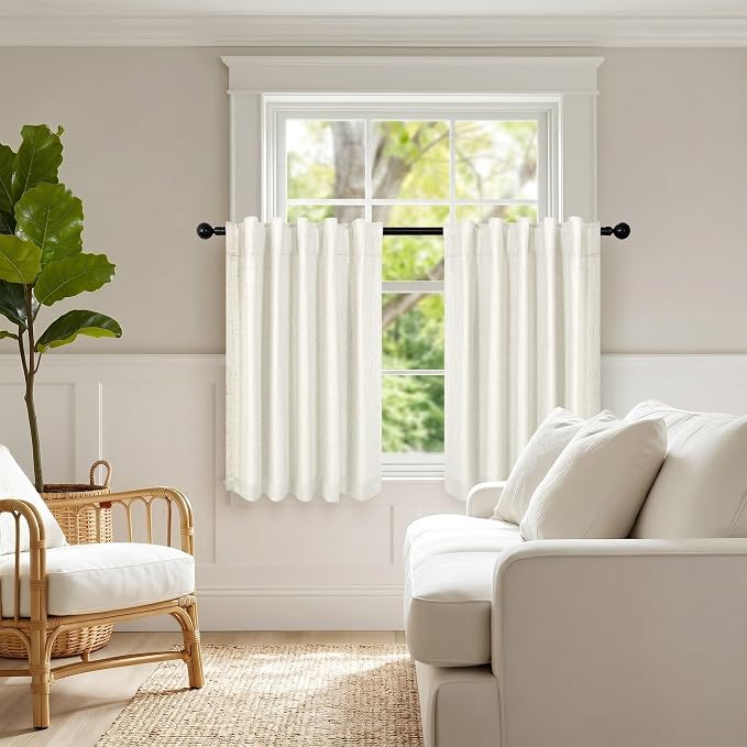 Pitalk Short Linen Blackout Curtains 24 Inch Length 2 Panels for Small Window Half Bedroom Living Room Cafe Curtains Thermal Privacy Drapes for Kitchen Over Sink Bathroom Cream Ivory 42 Inch Wide 2ft