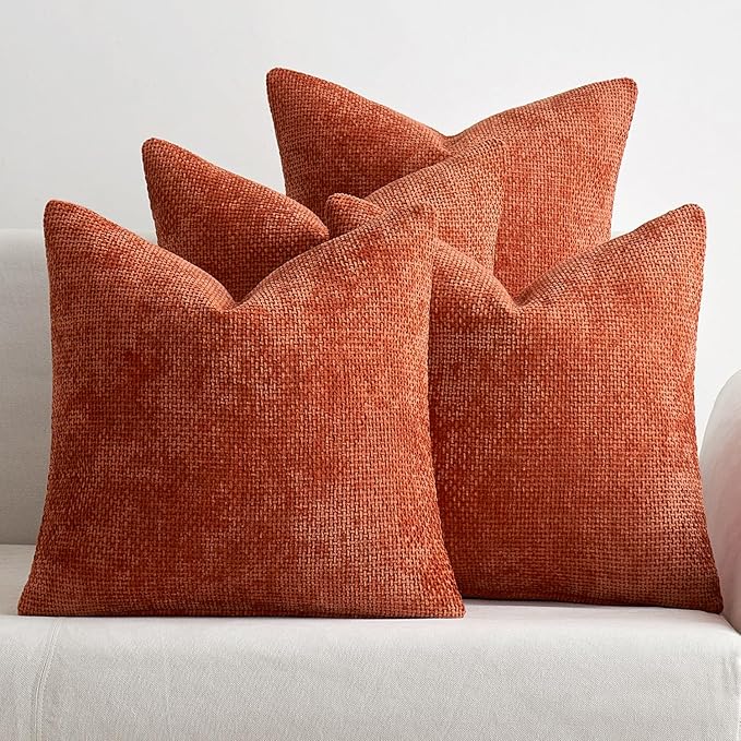 MIULEE Pack of 4 Couch Throw Pillow Covers 20x20 Inch Burnt Orange Soft Decorative Chenille Pillow Covers Farmhouse Accent Cushion Covers for Boho Fall Home Decor Sofa Bedroom Living Room