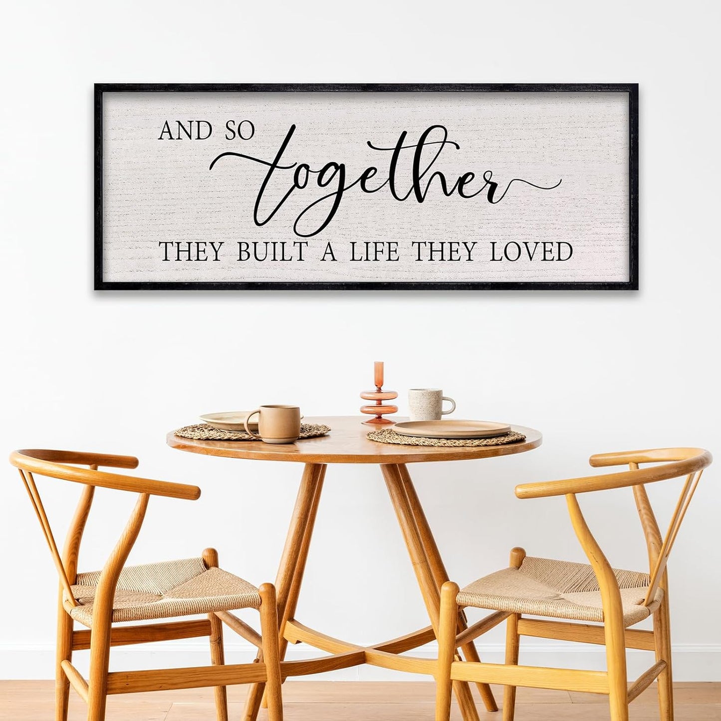 LuZhiQiang And So Together They Built A Life They Loved Sign Wall Decor 40"x15" Large Wood Framed Above Over Bed For Master Bedroom Hanging Wall Art (Black)