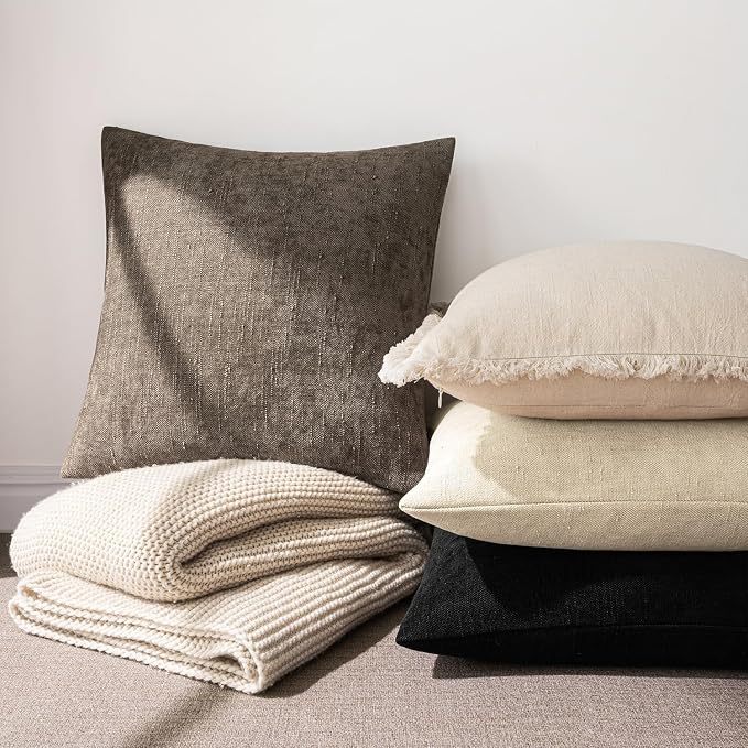 MIULEE Pack of 2 Decorative Throw Pillow Covers Soft Throw Pillows Solid Textured Cushion Covers Home Decor for Couch Sofa Bedroom Living Room 18x18 Inch, Beige Cement