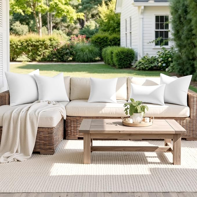 MIULEE Outdoor Pillow Inserts 12x20 Pack of 4 Waterproof Throw Pillow Inserts Decorative 100% Virgin Fibers Filling for Patio Sofa Couch