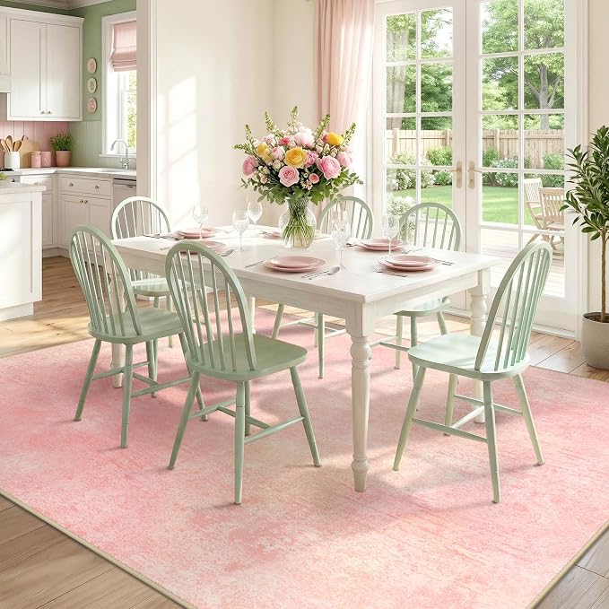 RELEANY Washable Area Rugs 8'x10' Non-Slip Modern Abstract Soft for Living Room Entryway Bedroom Kitchen, Print Pattern, Light Pink