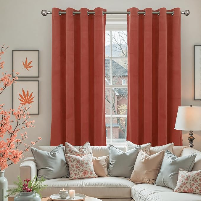 YoungsTex 80 Inch Terracotta Velvet Curtains for Living Room, Rust Blackout Drapes with Grommet Room Darkening for Bedroom Window Privacy Protection, 2 Panels, 52 X 80 Inch