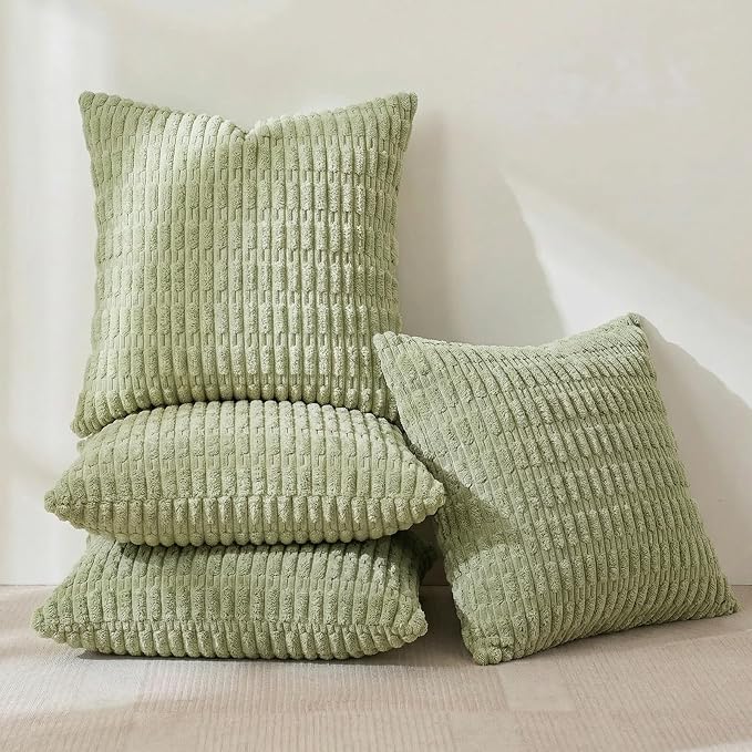 Fancy Homi 4 Packs Decorative Throw Pillow Covers for Living Room Couch Bed, Modern Farmhouse Boho Home Décor Accent Cushion Case, 16" x 16", Sage Green