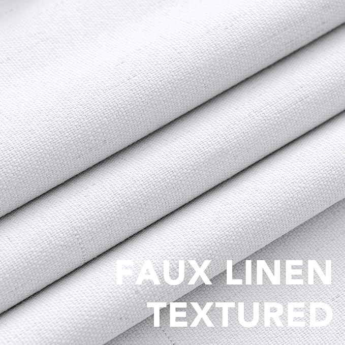H.VERSAILTEX Blackout Curtains Linen Curtains 120 inches Long 100% Black Out Curtains for Bedroom Windows, Textured Linen Look Draperies Grommet with White Liner, 2 Panels, Bright White
