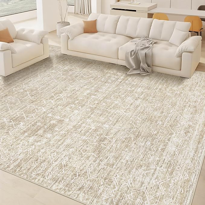Area Rug for Living Room 6x9: Large Washable Boho Moroccan Rugs Geometric Neutral Rug, Non-Slip Foldable Morden Farmhouse Indoor Floor Carpet for Bedroom Dining Table Home (Moroccan Beige, 6'x9')