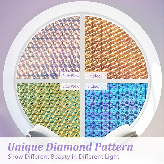 Windimiley Stained Glass Window Privacy Film, Rainbow Clings, 35.4" x 78.7" | 3D Diamond Decorative Window Film,Static Cling No Glue Removable, UV Heat Blocking,Renter Friendly for Bathroom Bedroom Door