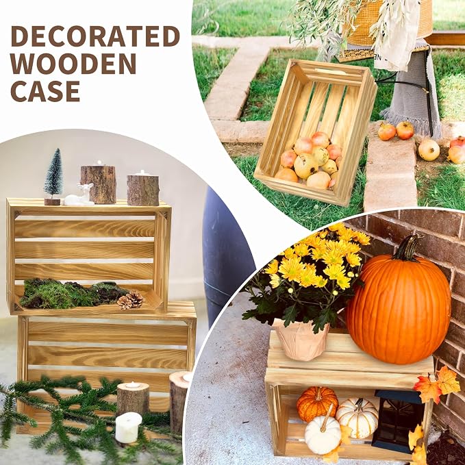 6 Pcs Wooden Crates for Display, Nesting Wood Crate for Storage, 6 Size | Farmhouse Weddings Wooden Basket for Storage Container and Decorations, Rustic Wood Crates for Farmers Market, Birthday, DIY