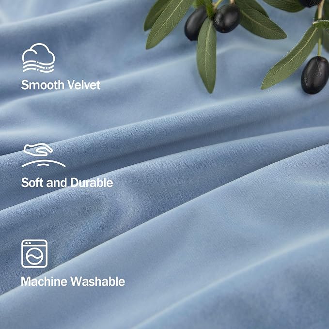 Dusty Blue Velvet Drapes for Baby Boy Bedroom 96 Inches Long 2 Panel Thermal Insulated Light Blocking Floor Length Slate Stone Blue Velvet Curtains for Modern Home Decor Back Tab Pocket Greyish Blue