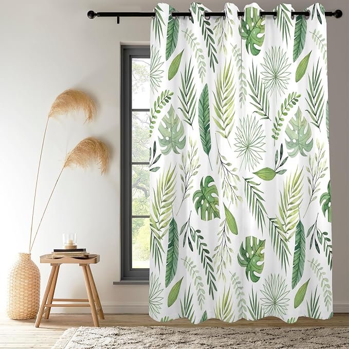 Renaiss Green Leaf Blackout Curtains, Tropical Safari Plants Patterned Thermal Insulated Bedroom Window Curtains, Eucalyptus Botanical Window Curtains for Kitchen, 45" L x 29" W 2 Panel Set