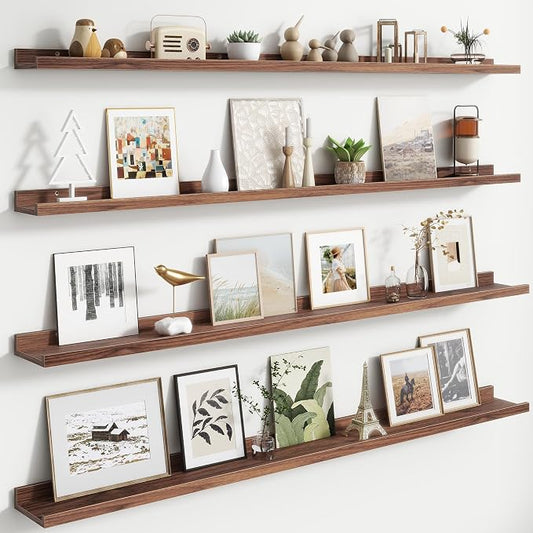 FLYJOE Floating Picture Ledge Shelves for Wall Set of 4, 56 Inch Wall Shelves with Lip Long Large Nursery Book Shelf for Toys Storage Kids Bookshelf Wall Mounted Living Room Bedroom Decor Frames