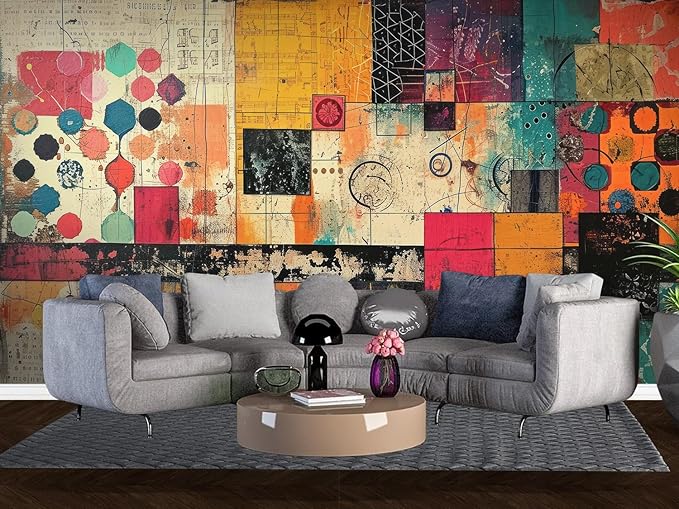 Pink Orange Cream Yellow Black Oil Paint Graffiti Abstract Wall Mural Peel and Stick Art Wallpaper Self Adhesive Removable Mural Large Foil Wall Decor Print Picture