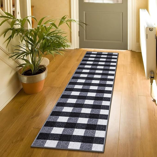 Ottomanson 1'10.5" x 6' Kitchen Runner Rug – Non Slip Stain Resistant Low Pile Kitchen Floor Mat for Sink, Laundry Room, Hallway & Bathroom, Checkered Black/White