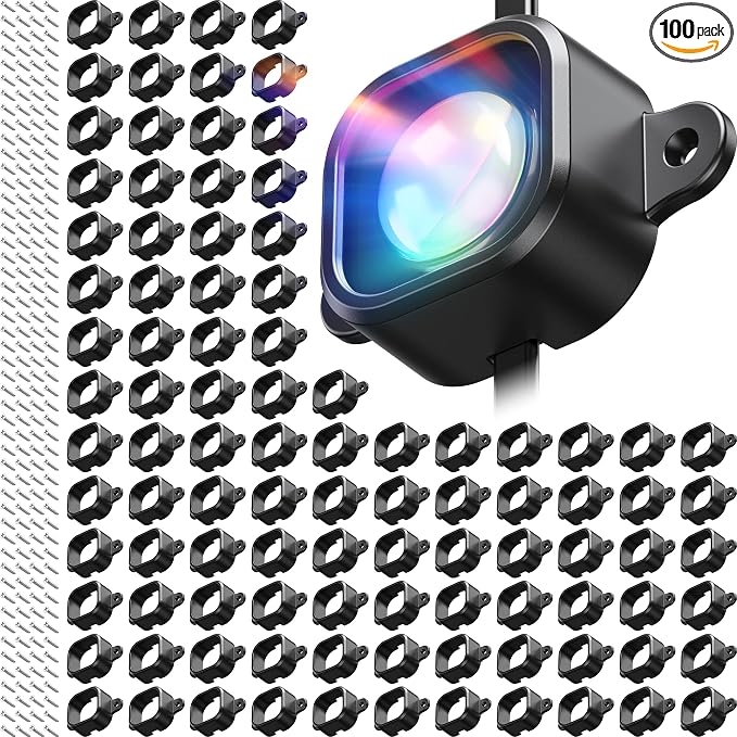 Vokelater 100Pcs Light Clips for Govee H706, Mounting Brackets Compatible with Govee Pro Permanent Outdoor Lights Extension, 200pcs Screws Secure Installation - Black