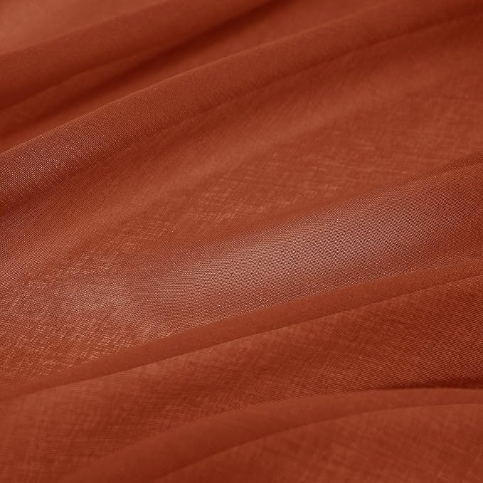 MIULEE 2 Panels Terracotta Semi Sheer Window Curtains Elegant Grommet Top Window Voile Drapes/Treatment Linen Textured Panels for Bedroom Living Room Rust Boho Retro Fall Decor (54X63 Inches)