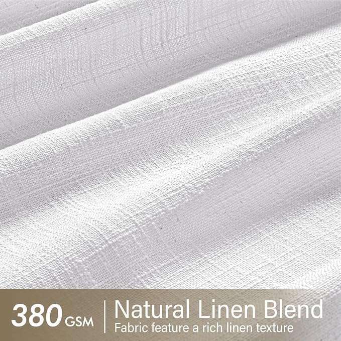 MIULEE Pinch Pleated White Thick Linen Curtains 96 Inches Long 2 Panels, Linen Texture Memory Trained Drapes for Living Room Bedroom, Pinch Pleat Back Tab Light Filtering Farmhouse Window Curtains