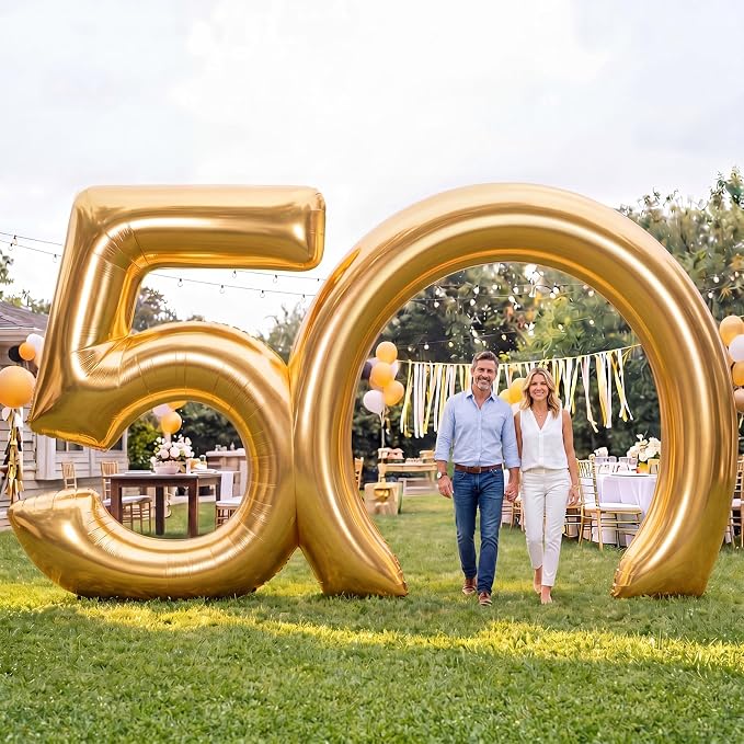 Seenelling 17 ft Golden 50th Anniversary Giant Inflatable Archway Decoration Built-in LED Lights for Birthday Wedding Anniversary Corporate Celebration Party Entrance Outdoor Supplies