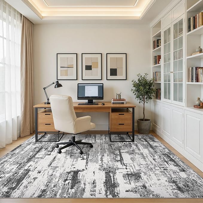 Area Rugs 5x8 Living Room: Washable Large Abstract Modern Neutral Soft Rug Stain Resistant Non-Slip Backing Carpet for Bedroom Dining Room Indoor Nursery Dorm Home Office Decor - Black Grey