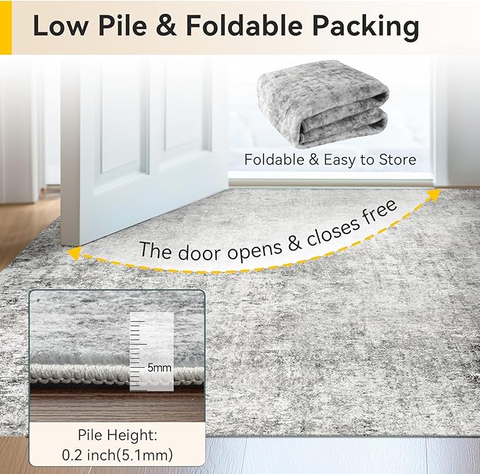 RELEANY Washable Area Rugs 4ft Non-Slip Modern Abstract Soft for Living Room Entryway Bedroom Kitchen, Print Pattern, Gray White Grey