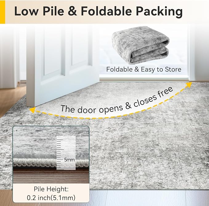 RELEANY Washable Area Rugs 6ft Non-Slip Modern Abstract Soft for Living Room Entryway Bedroom Kitchen, Print Pattern, Gray White Grey