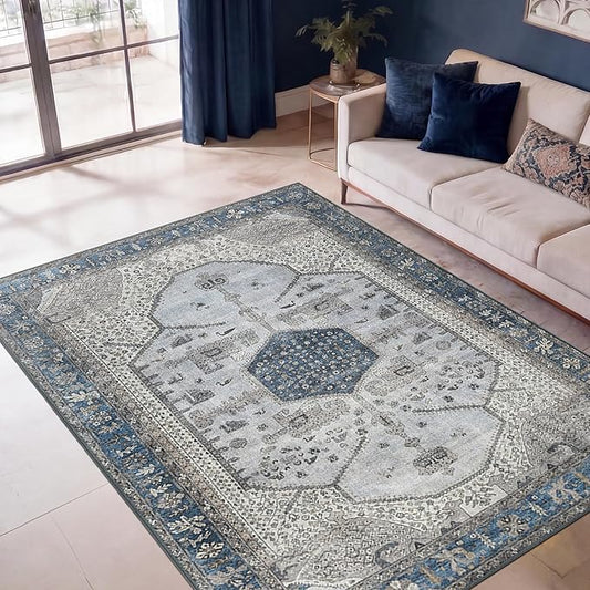 Keen Home Design 48"x72" Rug - Machine Washable Area Rug with Non-Slip Backing, Ideal for Living Room, Dining Room, Bedroom - Vintage, Easy Clean, Durable, Low Pile Rug - (4' x 6')