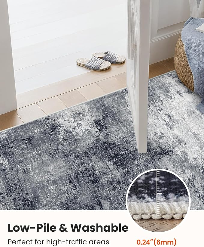 AMADA HOMEFURNISHING 10x14 Area Rugs for Living Room, Modern Large Area Rugs with Non-Slip Backing & Low Pile, Neutral Soft Washable Rug for Large Bedroom Dining Room Nursery Office, Grey