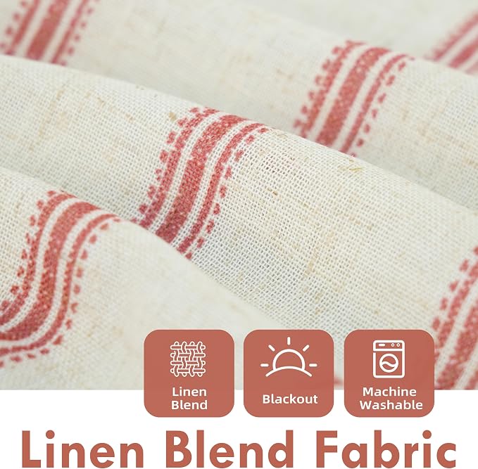 DriftAway Farmhouse Linen Lined Valance Double Layer Thermal Insulated Room Darkening Blackout Window Valances 3 Inch Rod Pocket Vertical Striped Kitchen Valance for Bathroom Single 52 x 24 Inch Red