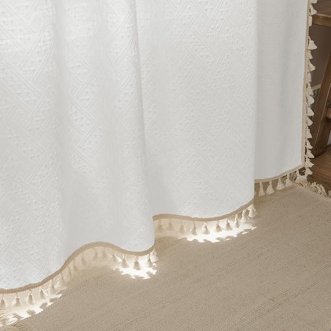 Joydeco Custom Boho Curtains 1 Panel, Boho Curtains for Bedroom Living Room, Super Soft Light Filtering Country Rustic Semi Sheer Farmhouse Curtains Rod Pocket (Custom, White)