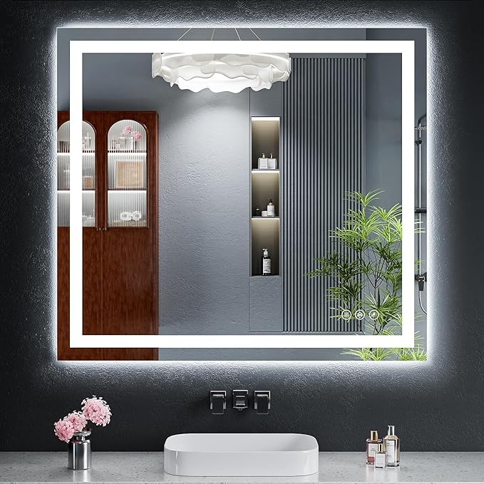 40"x36" LED Bathroom Mirror with Lights, Backlit + Front Lit with CRI>90, Lighted Mirror for Bathroom, Anti-Fog, Dimmable Brightness, 3 Colors, Memory Function, Shatterproof Tempered Glass