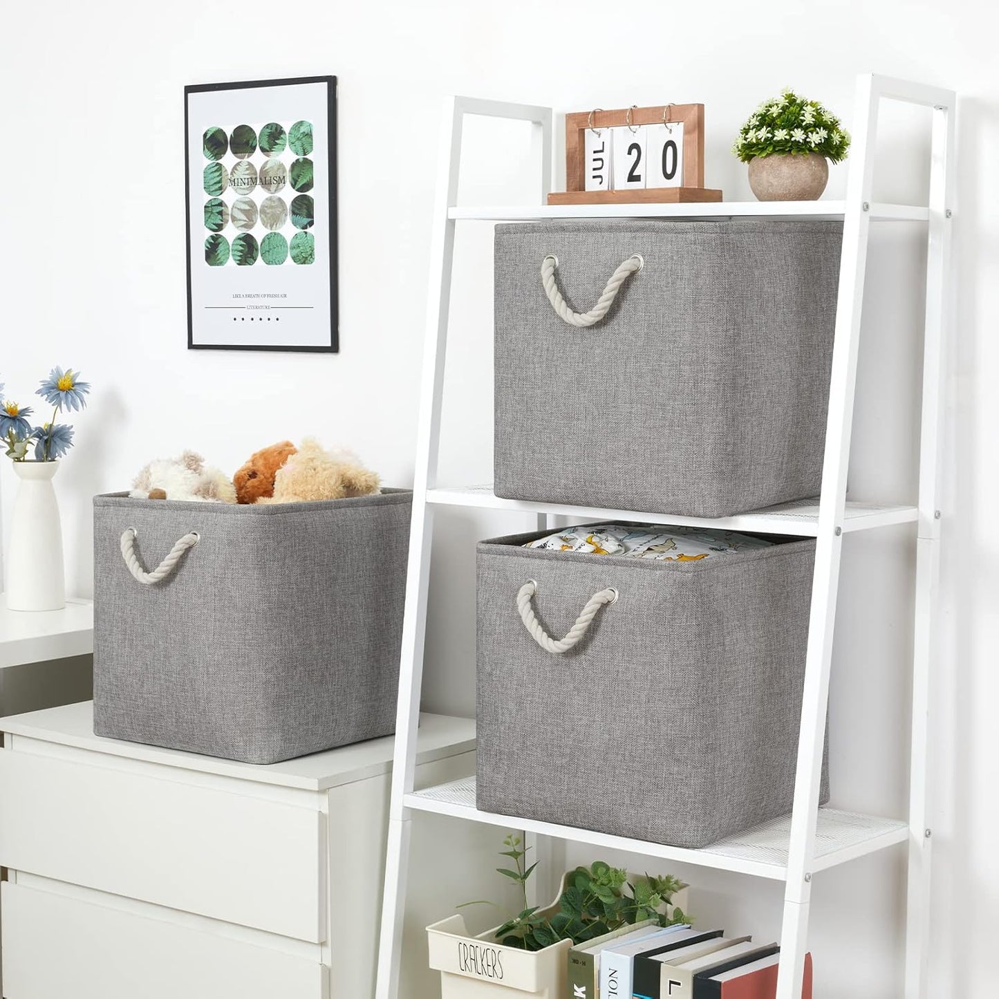 Bidtakay Grey Baskets Foldable Storage Cube Bins 13x13x13 Cube Storage Organizer Closet Set of 3 Fabric Storage Baskets for Home Office Large Baskets for Nursery Baby Toy Storage