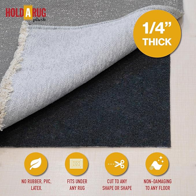 Hold-a-Rug Plush 2'6 x 11' Nonskid, Nonslip Rug Pad, Reversible Gripper, ¼ Thick, Safe for All Floors and Carpet, Keep Area Rugs Secure
