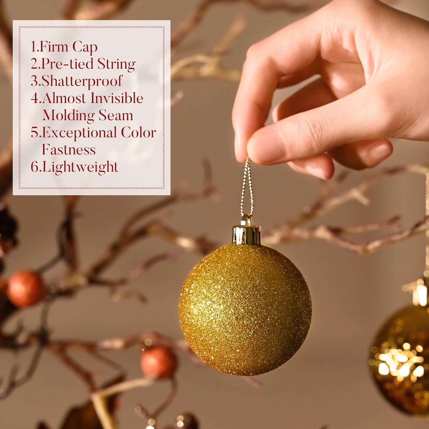 Valery Madelyn Christmas Tree Decorations Ornament Set for Fall Halloween, 50ct 2 Inches Gold Shatterproof Christmas Ball Ornaments Hanging Xmas Holiday Party Decor