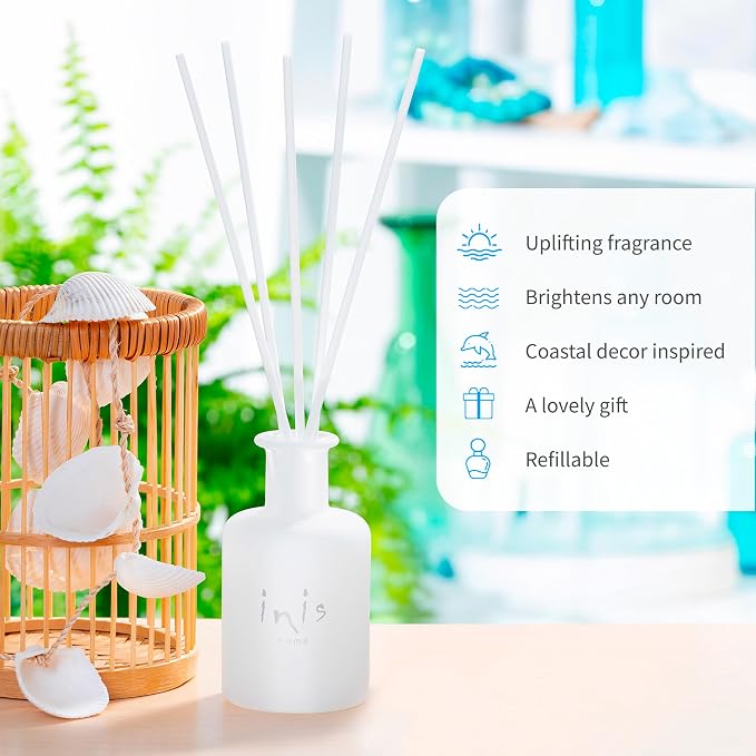 Inis the Energy of the Sea - Reed Diffuser Set with Fragrance Oil | Glass Bottle and Fibre Reeds, Clean Ocean Fresh Aquatic Home Fragrance for Living Room, Bathroom and Bedroom
