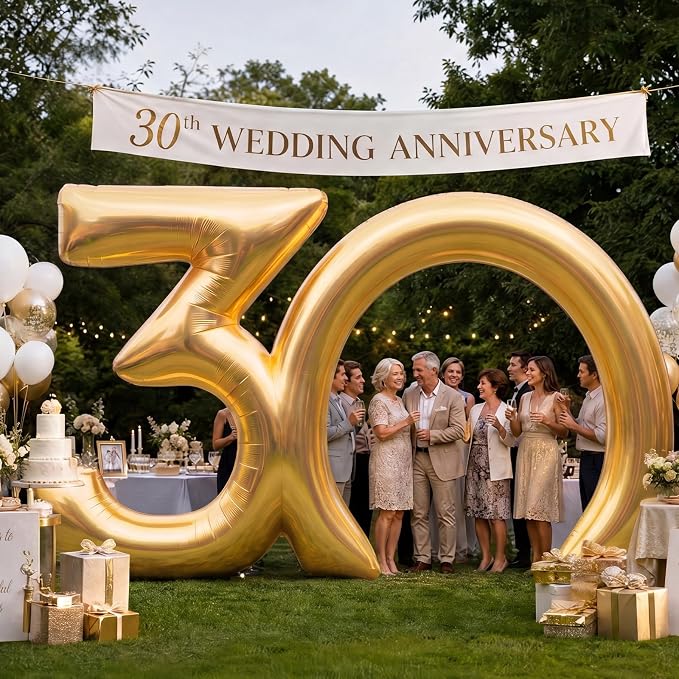 Seenelling 17 ft Golden 30th Anniversary Giant Inflatable Archway Decoration Built-in LED Lights for Birthday Wedding Anniversary Corporate Celebration Party Entrance Outdoor Supplies
