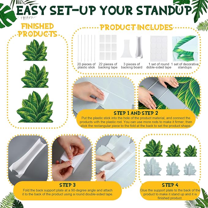 Geelin 3 Sets Tropical Plant Cardboard Cutout Stand up Tropical Jungle Theme Party Decoration Jungle Greenery Life Size Photo Props for Summer Indoor Celebrations Party Decoration