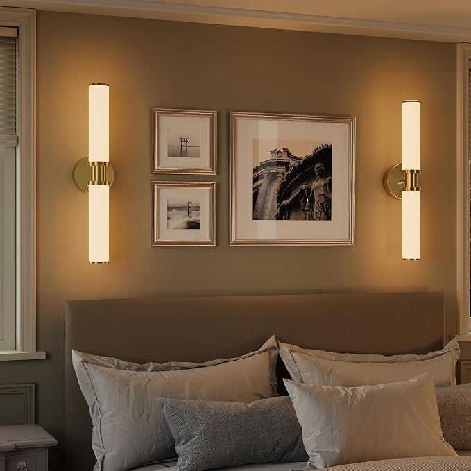 Rayogale Gold Wireless Battery Operated Wall Sconces with Remote Control | White Glass Rechargeable Wall Lights Set of 2 with Timer Function Dimmable for Living Room Bedroom Emergency 3000K, 20.5 Inch
