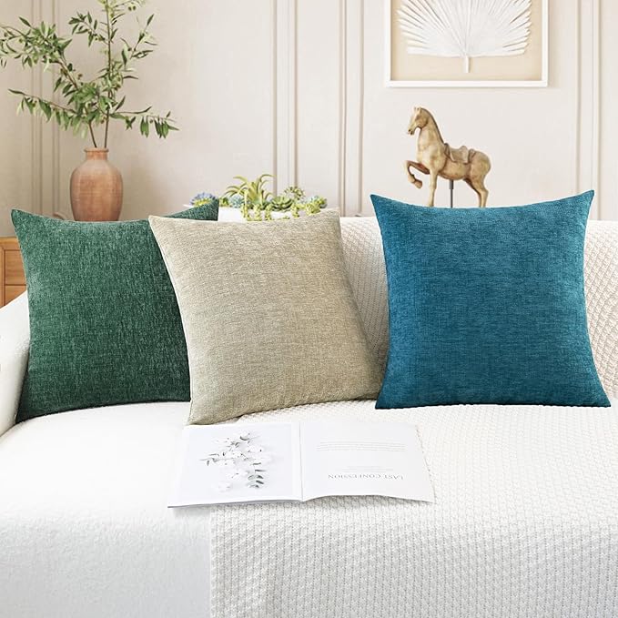 CaliTime Christmas Throw Pillow Covers Decorative 16 X 26 Inches Pack of 2 Cozy Chenille Cushion Cases for Couch Sofa Bed Living Room Home Dark Green