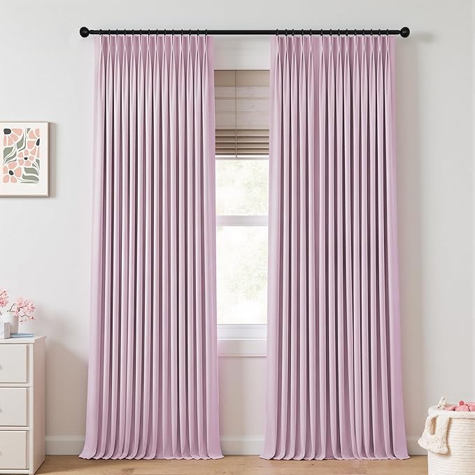 Mrs.Naturall Pink Blackout Curtains for Bedroom Girls,100% Black Out Pinch Pleated Curtains for Nursery Kids Room,Pastel Light Baby Pink,84 Inch Length Long 2 Panels Set