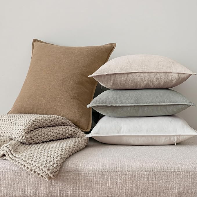 MIULEE Neutral Boho Linen Decorative Pillow Covers 16x16 Inch Pack of 4 | Natural Throw Pillow Covers Soft Farmhouse Couch Pillowcases Modern Home Decors for Living Room Bed Sofa