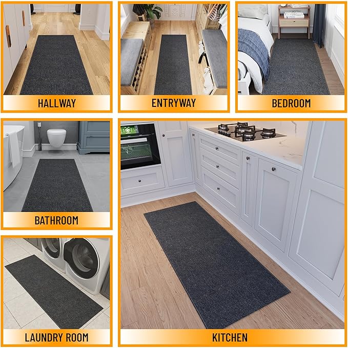 Ottomanson 1'10" x 7' Ultra-Thin Hallway Runner Rug - Durable Non-Slip Carpet for High-Traffic Areas - Fits Under Doors for Seamless Entry - Ideal for Kitchen, Entryway, Bedroom & Living Room, Black