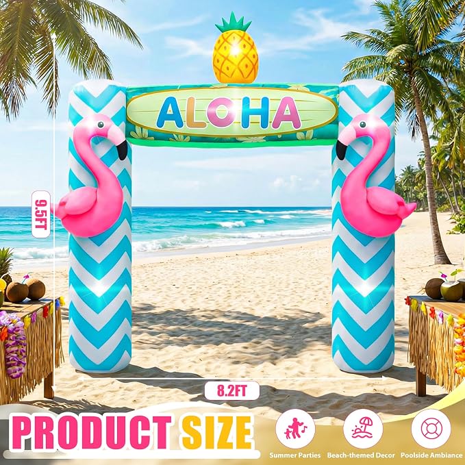 Jenaai 9.5FT Giant Flamingo Inflatable Arch, LED Blow up Inflatables for Party, Luau Hawaiian Tropical Beach Party Decorations for Summer Pool Yard Garden Favors Supplies