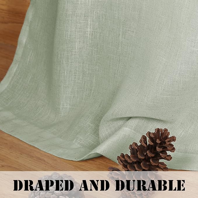 H.VERSAILTEX Sage Linen Curtains 108 Inches Long for Living Room 2 Panel Set Rod Pocket Top Drapes Light Weight Cotton Textured Semi Sheer Curtain for Large Window Patio Door Vertical 9 FT Tall