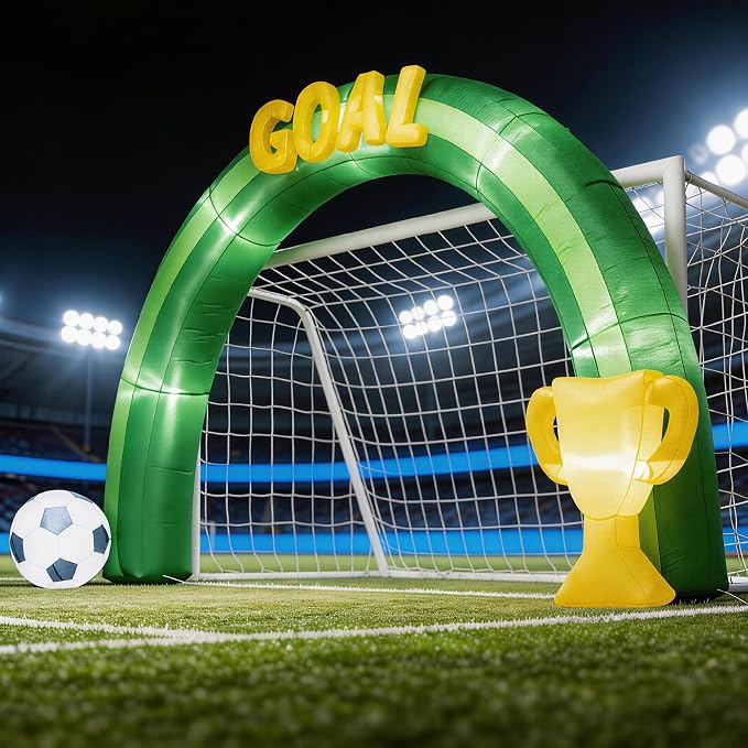 14FT Giant Soccer Inflatable Arch 2026 World Soccer Blow up Decorations with Trophy & Built-in 7 LED Lights for Soccer Field Club Team Community Competition Party ，Outdoor Yard Garden Lawn Decor
