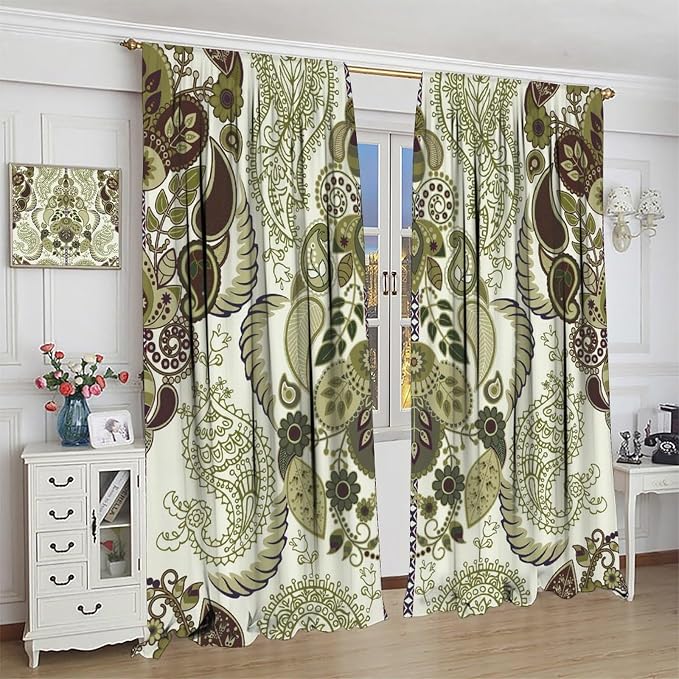 Tribal-Inspired Printed Curtains, Bohemian-Themed Abstract Tropical Botanical Patterns, Blackout Curtains for Bedrooms, Living Rooms and Offices.42X54 Inch