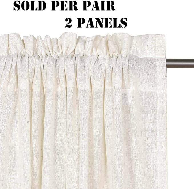 Linen Curtains Elegant Natural Linen Blended Curtains Energy Efficient Light Filtering / Rod Pocket Window Treatments Panels / Drapes for Livingroom (Set of 2, Ivory, 52 inch W X 72 inch L)