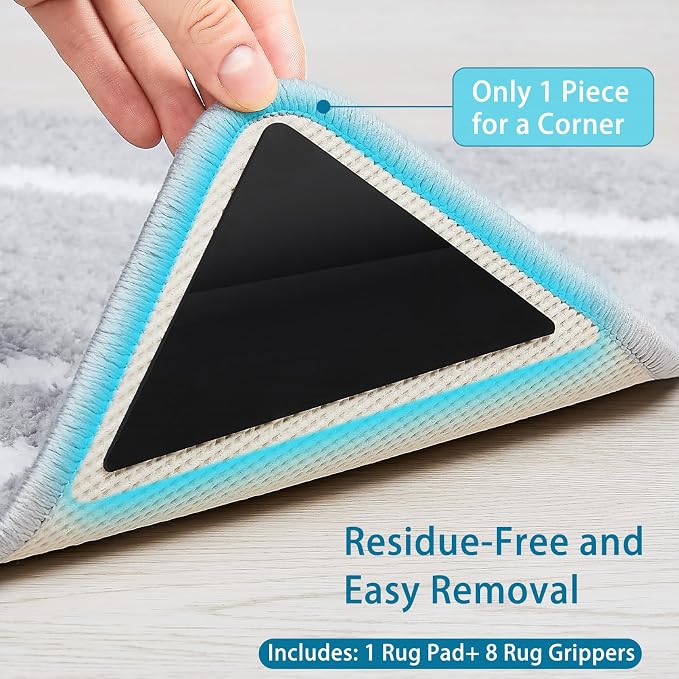 Veken Rug Gripper Pad for Hardwood Floors Tile Floors with 8 Pcs Rug Tape, Thick Cushion Non Slip Rug Pads for Area Rugs, Under Carpet Anti Skid Mat, Keep Your Rugs Safe and in Place, 2x3 Ft