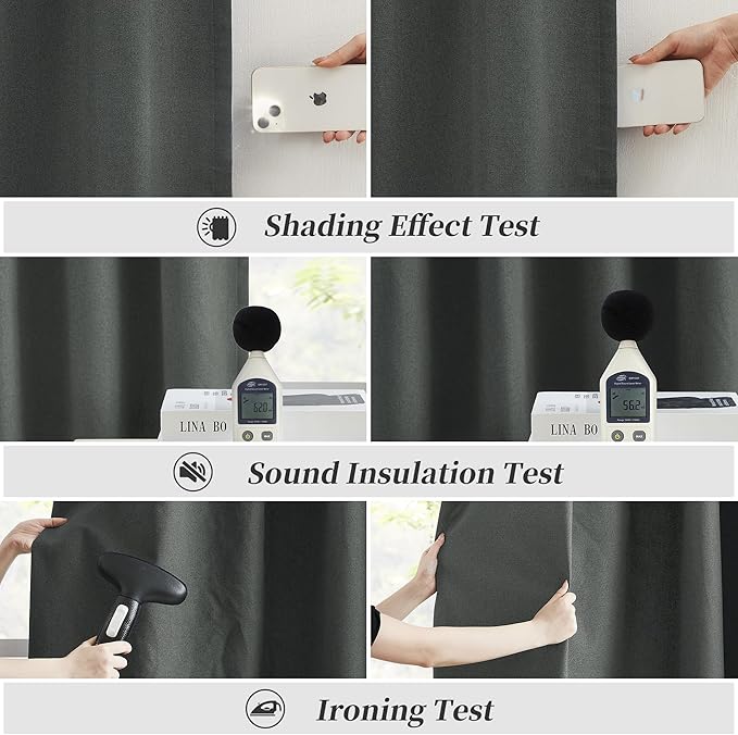 KEQIAOSUOCAI Full Blackout Curtains Dark Grey 102 Inches Long 2 Panels Set, Extra Long Back Tab Rod Pocket Linen Curtains, Floor to Ceiling Curtains for Bedroom Dining Room,1 Pair, 50W x 102L